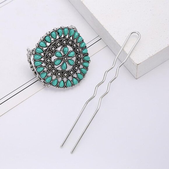 Turquoise Vintage Hair Fork Hairpin Chinese Style Hair Accessory for Women main image 9